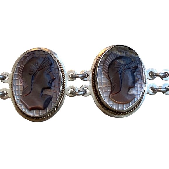 Victorian 800 Silver Necklace & Bracelet Set With Mother Of Pearl Cameos - Picture 13 of 16